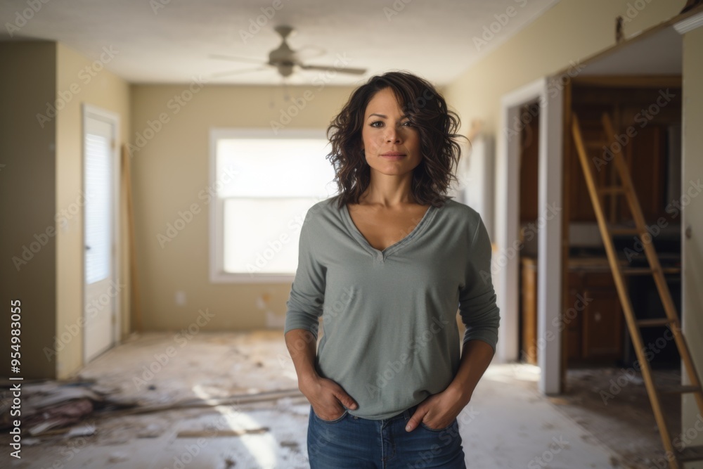 Wall mural Portrait of a middle aged Hispanic woman in empty home