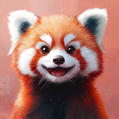 Obraz premium Cute cartoon red panda smiles. Pastel colors background. Perfect content for wallpaper, postcards, posters, fabric, napkins and other creative projects