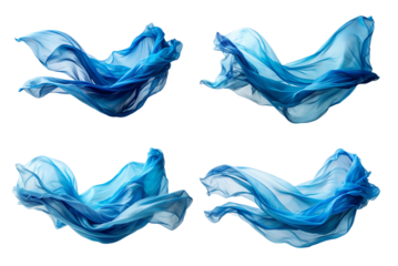 Set of floating elegant blue fabric png