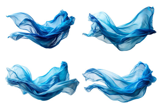 Set of floating elegant blue fabric png