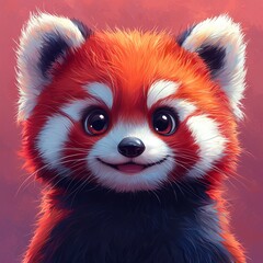 Obraz premium Cute cartoon red panda smiles. Pastel colors background. Perfect content for wallpaper, postcards, posters, fabric, napkins and other creative projects