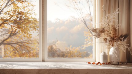 Autumn window leaves view