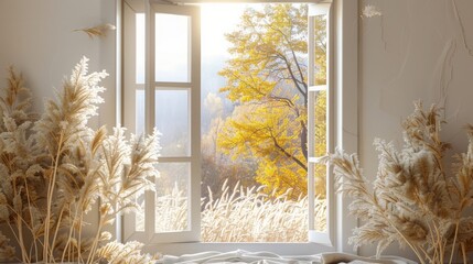 Open window with a fall view