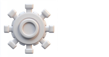 White 3D Gear Cog Wheel Icon Isolated on White Background