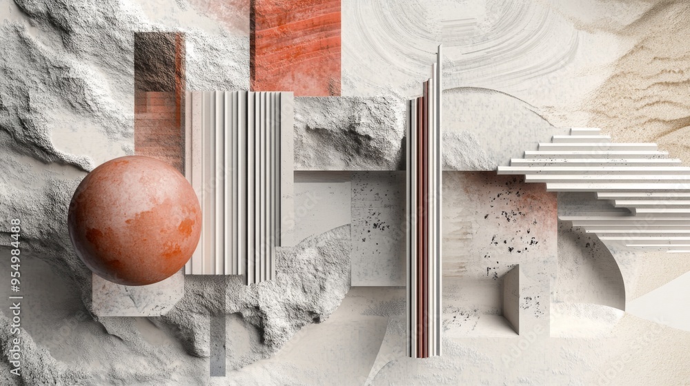 Aufkleber A modern graphic design featuring layered textures and 3D effects, providing depth and dimension to the visual elements against a subtle background.