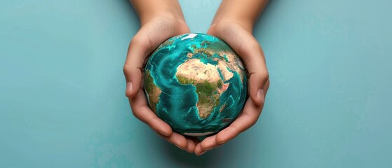 Hands Protecting the Planet: Earth Globe Held by Caring Hands