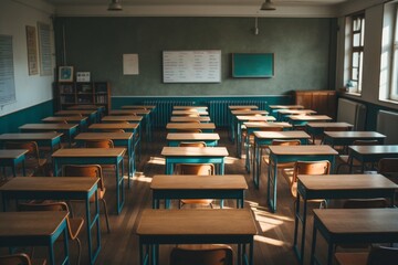 Interior of a empty elementary school classroom