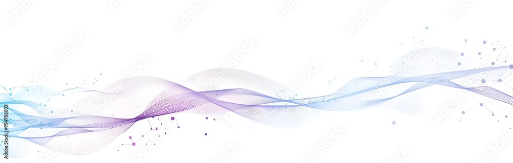 Poster white background, blue and purple gradient lines forming a network of nodes on the right side of the