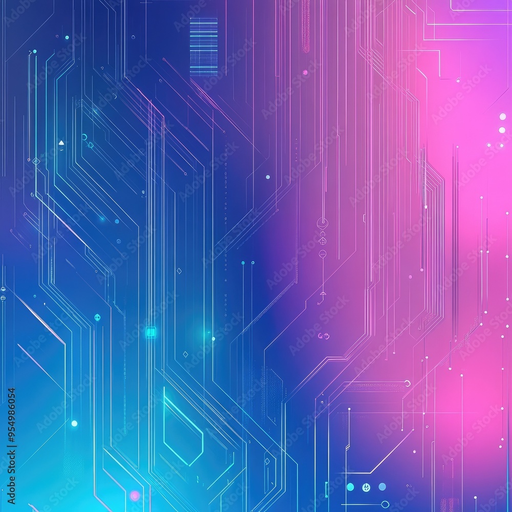 Poster abstract digital background with vibrant colors and intricate circuit patterns, perfect for technolo
