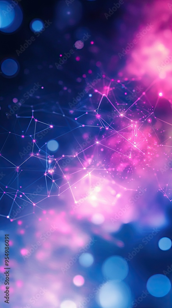 Poster an abstract cosmic background featuring colorful lights and connections, creating a dreamlike and fu