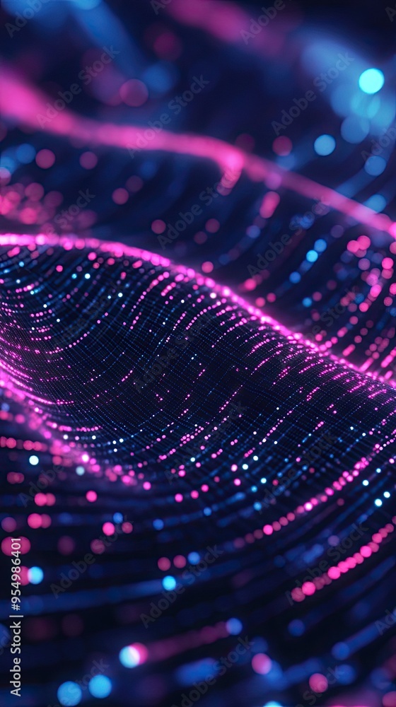 Poster vibrant abstract waves of neon colors, showcasing a mesmerizing interplay of light and motion in a d