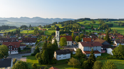 Fototapeta premium Oberreute im Allgäu in the German Alps at golden hour