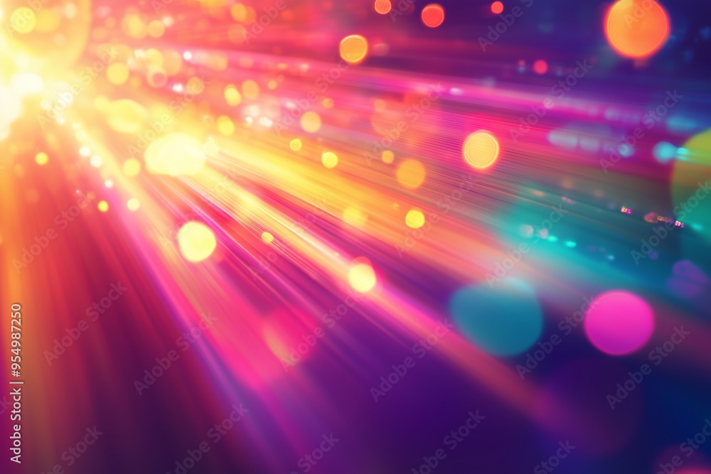 Poster colorful light rays and bokeh effects create an abstract background filled with vibrant hues and dyn