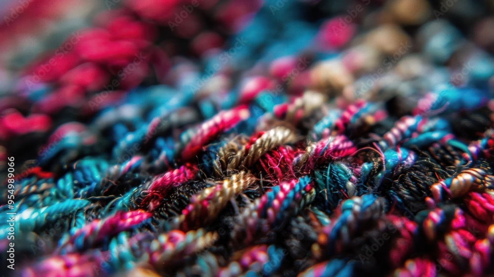 Poster close-up of colorful threads intertwined with each other