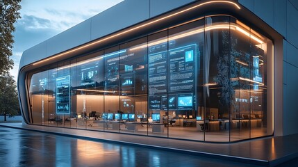 Modern Futuristic Office Building with Digital Display