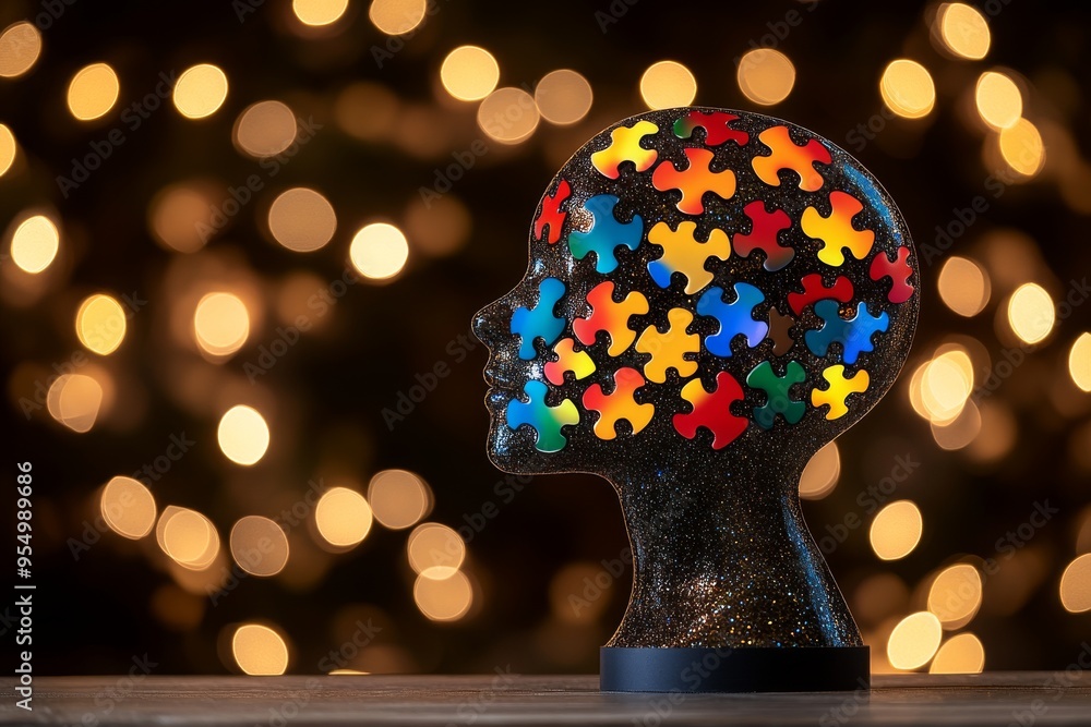 Poster epilepsy retentive minimalist illustration of two heads with puzzle piece brains symbolizing the pro