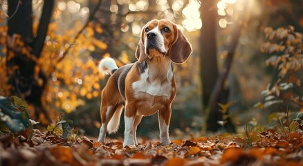 Beagle in Autumn Woods
