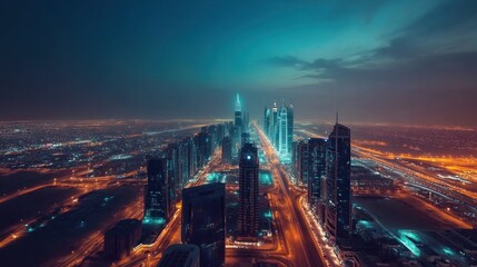 Nighttime View of Skyscrapers in Dubai