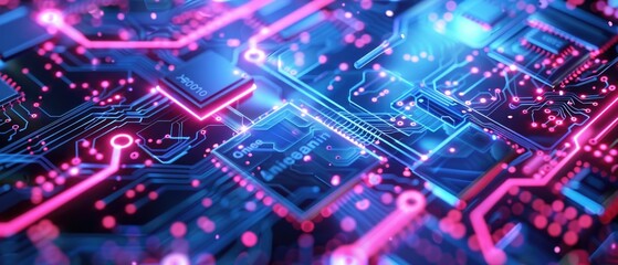 Obraz premium Abstract Circuit Board with Glowing Blue and Pink Lines