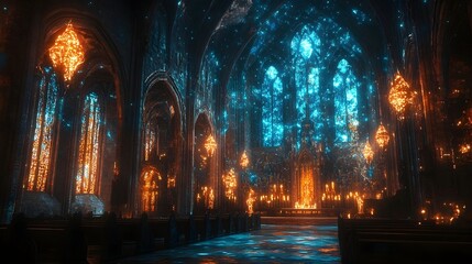 Fototapeta premium Mystical Cathedral Interior with Glowing Windows