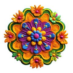 A vibrant floral mandala design featuring colorful petals, intricate patterns, and a joyful aesthetic, perfect for decor.