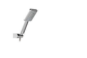Modern Chrome Showerhead, Minimalist Bathroom Design. A minimalist chrome showerhead in a modern bathroom setting. Perfect for interior design, home decor, and bathroom remodeling projects