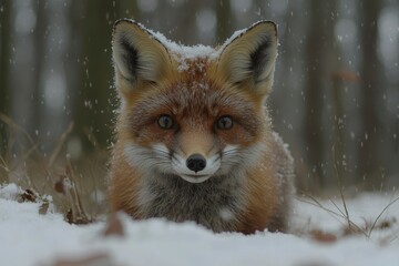 Obraz premium Red Fox in Snowy Woodland