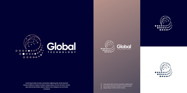 Global technology logo with modern style, abstract digital connection circuit, design vector template.