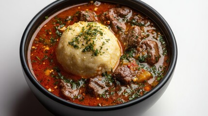 Beef Stew with Dumpling in Black Bowl