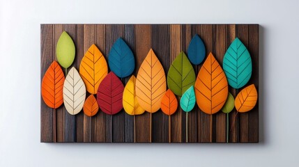 Colorful Autumn Leaves Wooden Wall Art