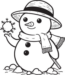 Winter Themed Snowman Icon in Line Art - Stock Vector.