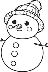 Winter Themed Snowman Icon in Line Art - Stock Vector.