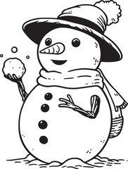 Winter Snowman Line Icon. Outline Illustration.
