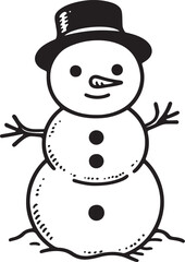 Outline Snowman Icon. Simple Line Art for Winter.