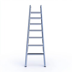 Aluminum ladder standing against a plain white background, used for reaching heights in construction, home improvement, and various tasks.