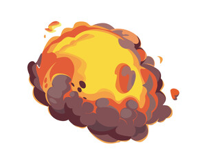 A bright detailed explosion fireball captured in a flat vector illustration showing the intense moment of impact and chaos.