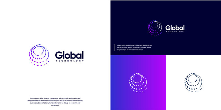 global abstract technology, circular shape, digital innovation, logo design vector.
