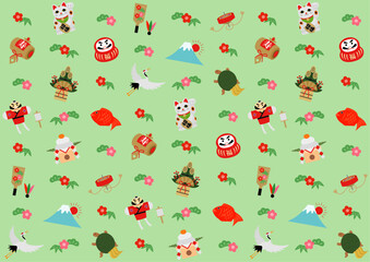 正月のパターンのイラスト_緑
