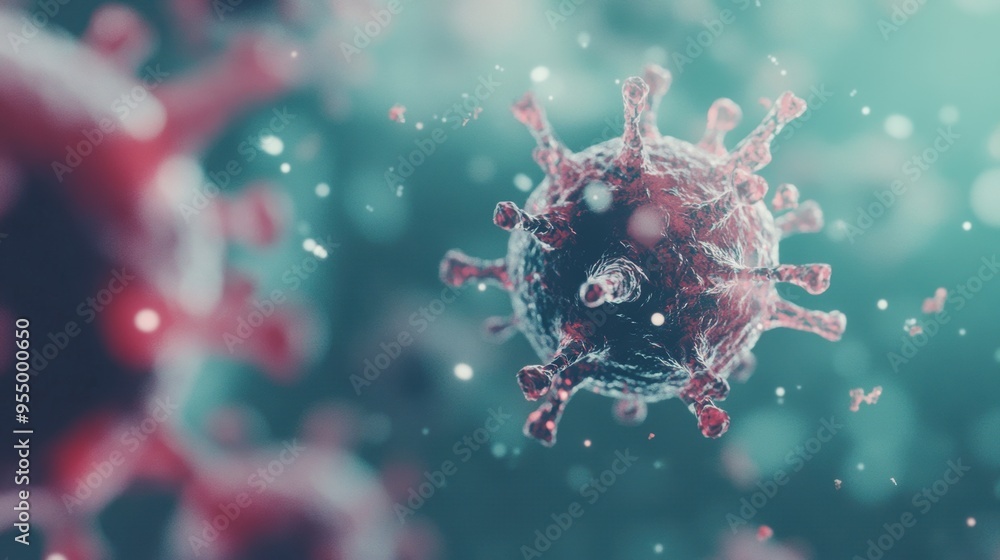 Poster viruses are displayed under high magnification highlighting their intricate shapes and surface featu