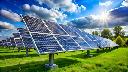 Solar panels against the background of sunlight