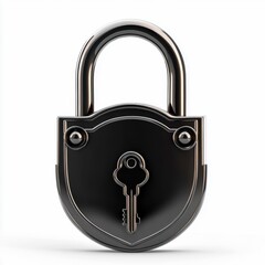 High-security black padlock with keyhole isolated on white background, perfect for security and safety concepts.