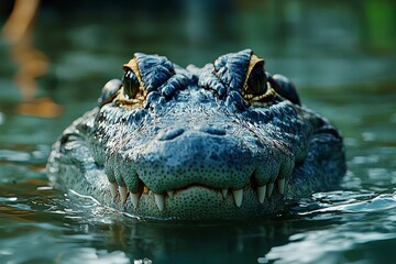 Close-up of an Alligator's Head Partially Submerged in Water