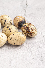 Obraz premium Easter quail eggs. Spring background with small easter quail eggs. Vintage photo processing