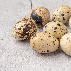 Obraz premium Easter quail eggs. Spring background with small easter quail eggs. Vintage photo processing