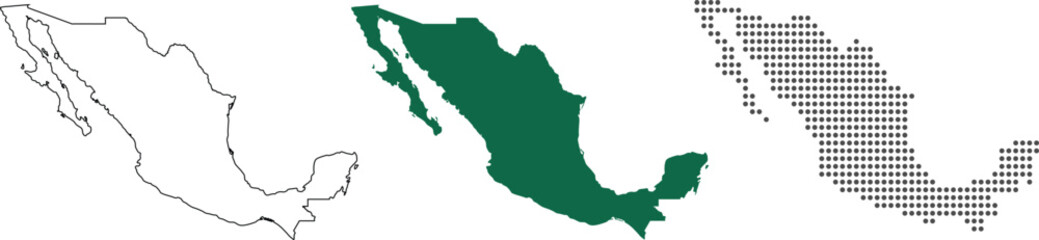 Mexico map detailed in outline, green color, dotted style.