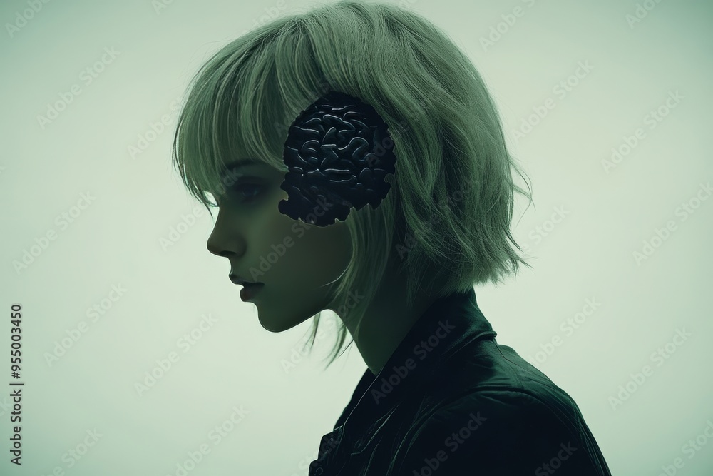 Poster vascular dementia imagination surreal portrait of a woman with a brain visual and neural connections