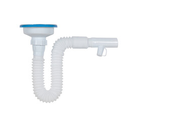 Flexible Sink Drain Pipe: White Plastic Plumbing Trap with Blue Cap - Bathroom and Kitchen Plumbing Fixture for Wastewater Drainage and Odor Prevention