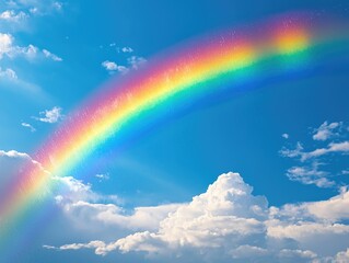 A rainbow arcs across the sky after a rain bringing cheer to onlookers