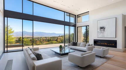 Luxurious living room , Contemporary living room , Elegant living room with panoramic city views