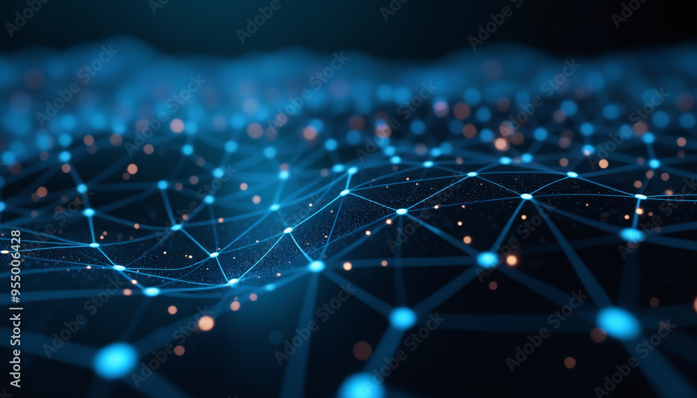 Poster abstract network of glowing blue nodes: an abstract digital network featuring glowing blue nodes and